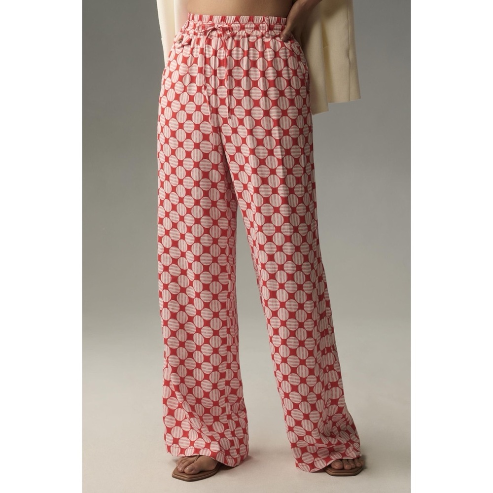 Anthropologie Maeve Printed High Rise Straight-Leg Drawstring Pants Red &‎ Pink